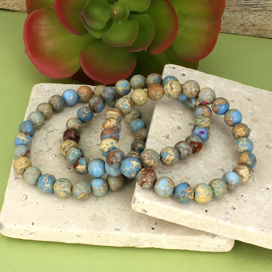 2 piece Sand & Sky Blue & Brown Jasper Bracelet Set