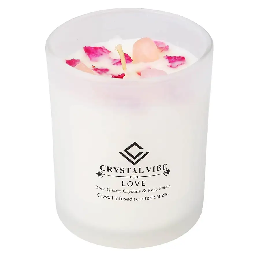 Rose Quartz Crystal Candle - LOVE