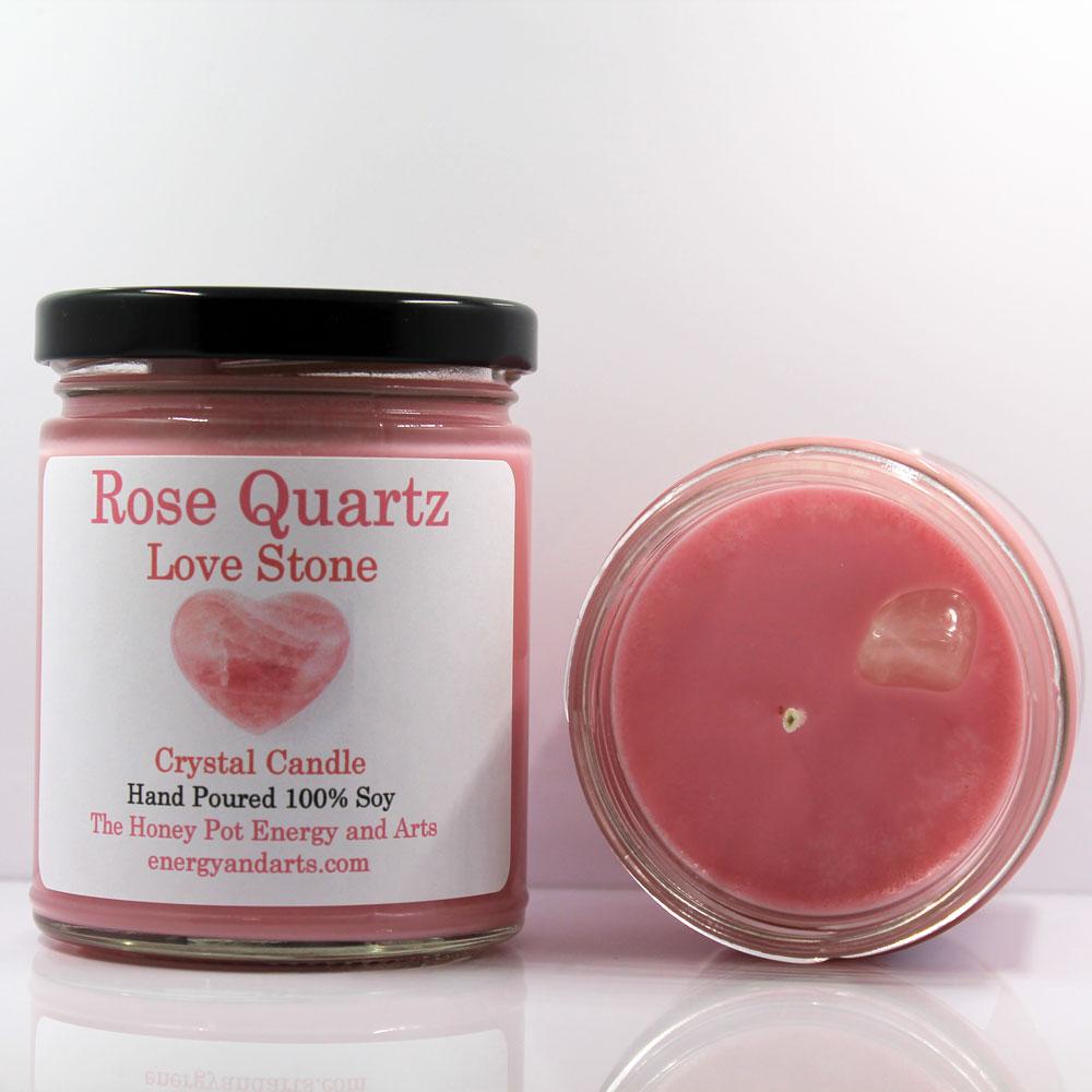 Rose Quartz Crystal Candle - LOVE